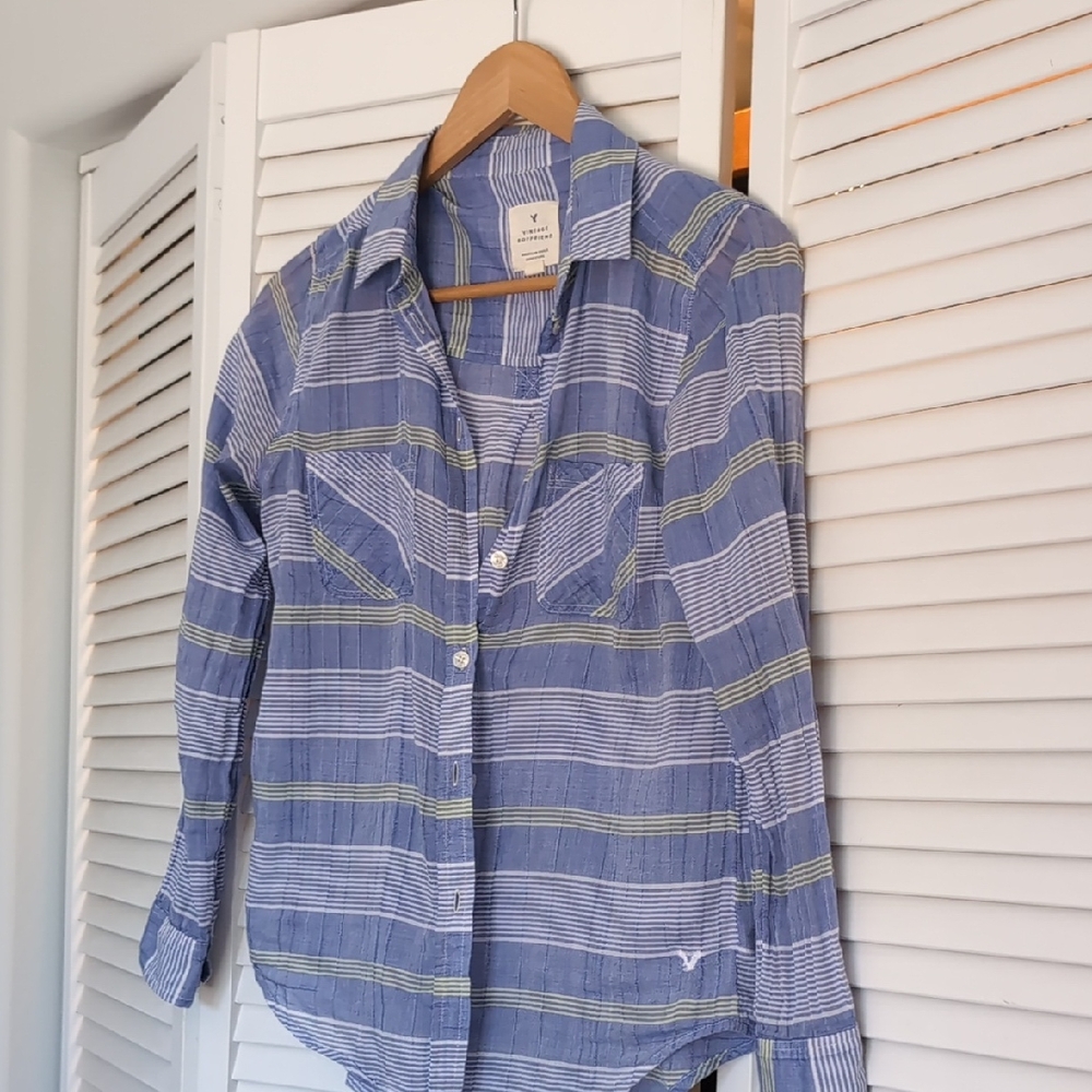 American Eagle Outfitters Blue Striped Shirt